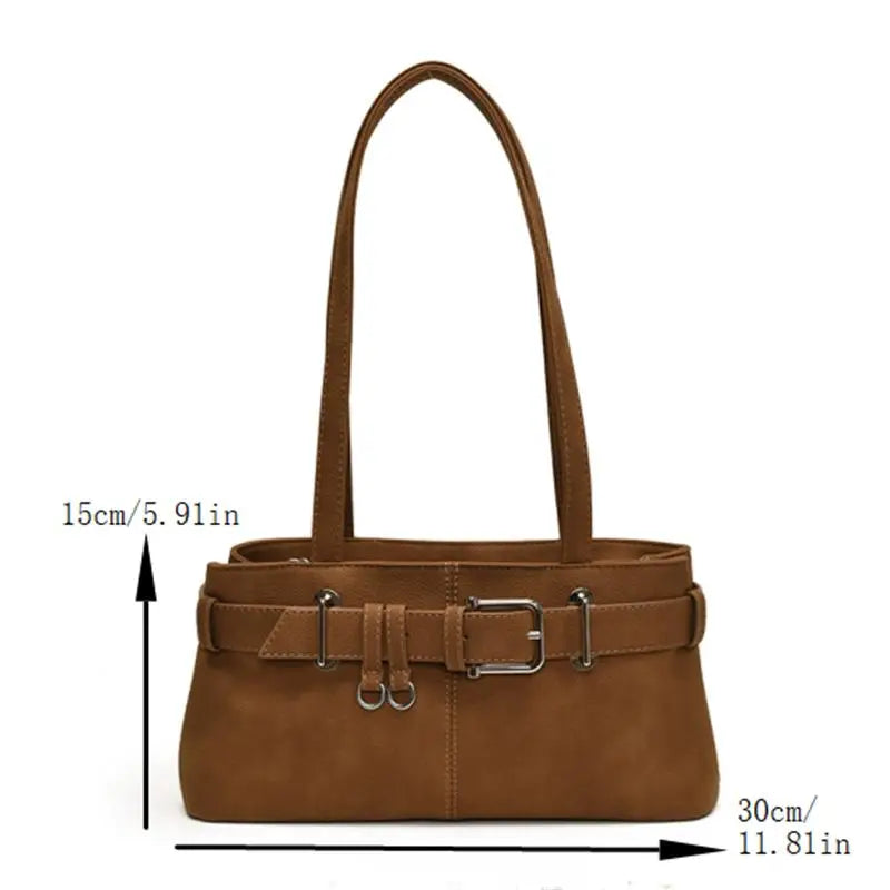 Vintage Solid Color Tote Bag Large Capacity Shoulder Handbag for Women Commute Shopping Daily Use Oasis Select