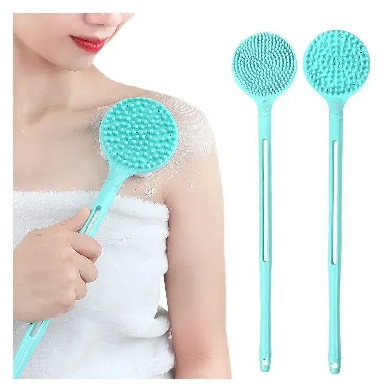 Double-Sided Shower Body Brush Silicone Long Handle Bathroom Wash Brush Bathing Massages Back Body Exfoliating Brush 1pc Oasis Select Default Title