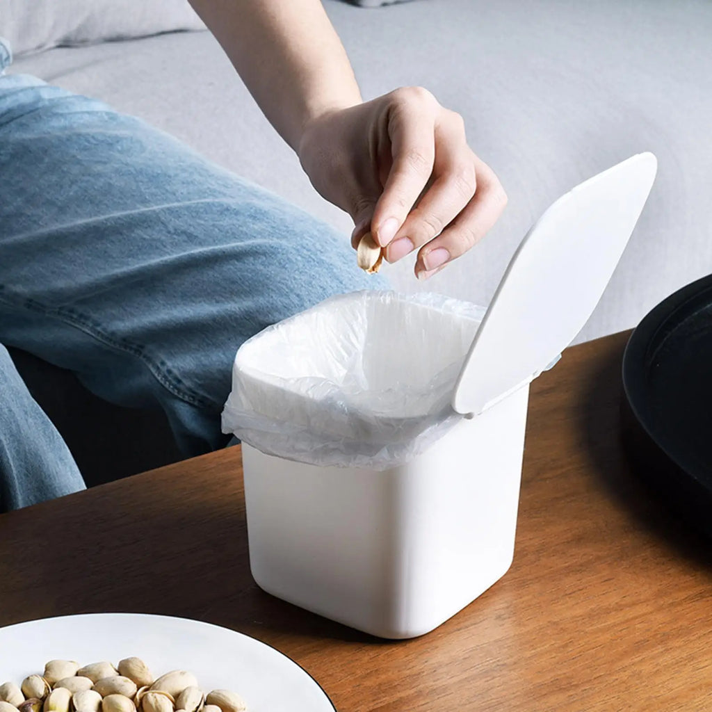 Mini Desktop Trash Can with Flip Lid | Compact Desk Bin