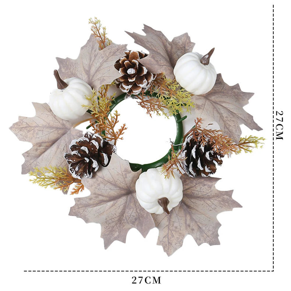 Pumpkin Pinecone Candlestick High-Quality Maple Leaf Candle Holder Wreath Circle Decoration Exquisite Harvest Festival Wreath Oasis Select
