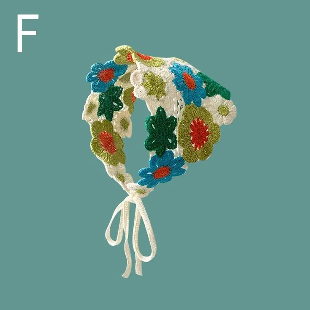 Retro Knitted e Scarf Headband for Women Cute Sweet Artistic Sle Travel Outfit Korean Version for Summer Season Oasis Select F