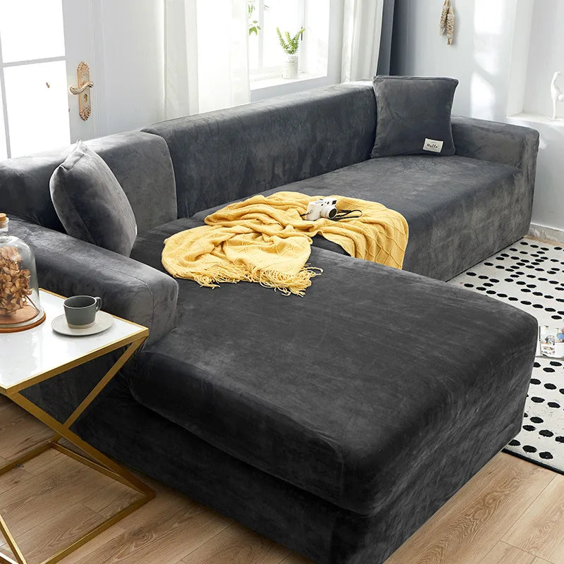 Light Luxury Simple and Modern Sofa Cover Full Coverage Elastic and Anti-slip Universal Nordic Style Sofa Cover Oasis Select Gold Velvet - Gray 3 people 190-230cm