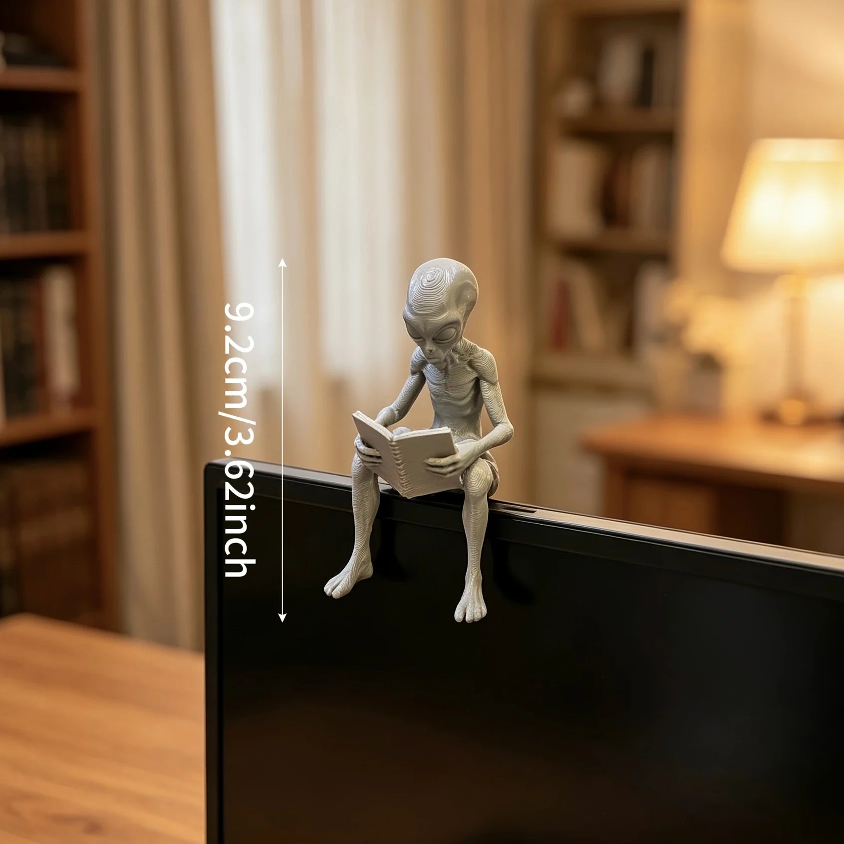 Reading Alien Mini Figurines 3D Printed Extraterrestrial Bookworm Statue Novelty Monitor Top Home Desktop Companion Office Decor Oasis Select reading grey