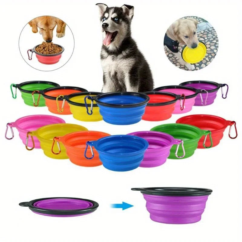 1000ML Dog Food Bowl Feeder Cat Drinking Water Folding Silicone Pet Travel Bowls Foldable Cup Dish With Carabiner Pet Supplies Oasis Select