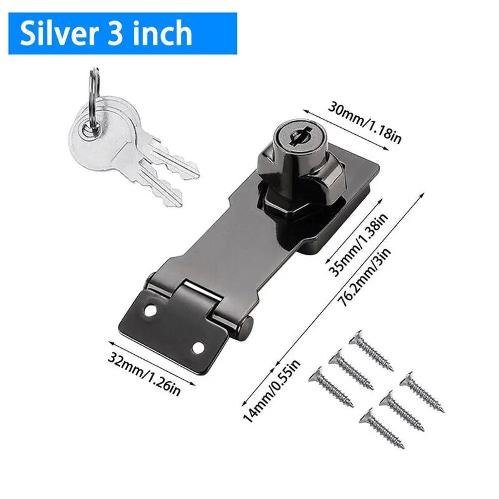 2.5/3/4inch Heavy Duty Locking Hasp with Keys Padlock Cupboard Drawer Wooden Box Lock Self Locking Security Staple Hardware Oasis Select Black-3inch