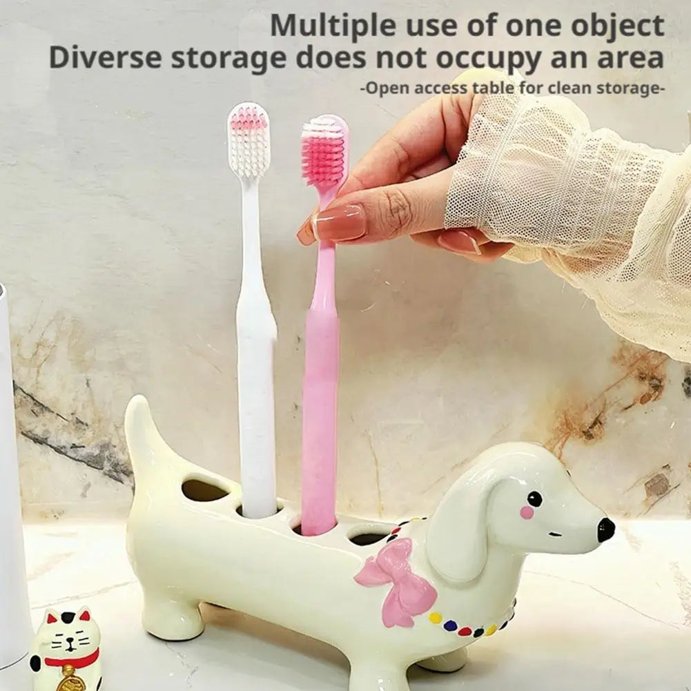Dachshund Ceramic Toothbrush Holder Storage Rack Bathroom Sink Washstand Toothbrush Base Bathroom Decoration Oasis Select