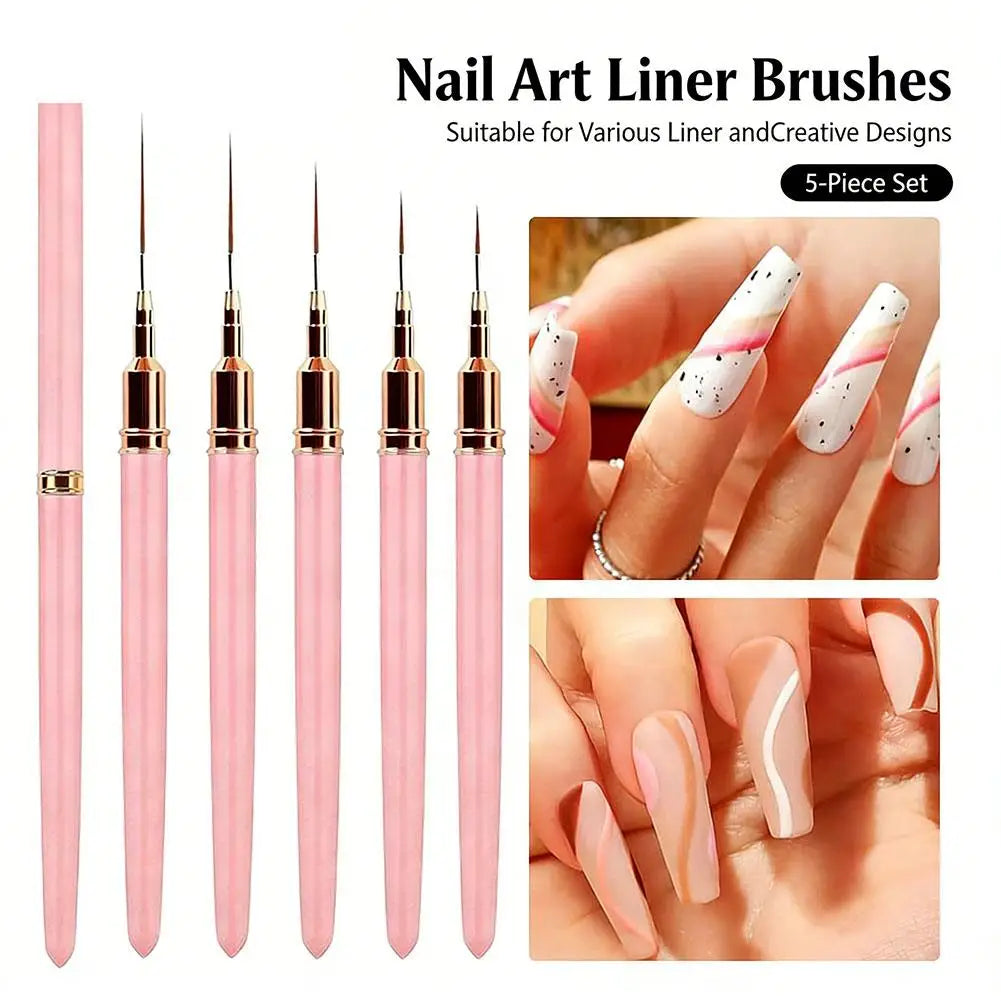 5PCS Nail Art Liner Brush Set For UV Gel French Polish Long Lines Painting Drawing Flower Nail Art Pen Manicure Brushes Tool Oasis Select