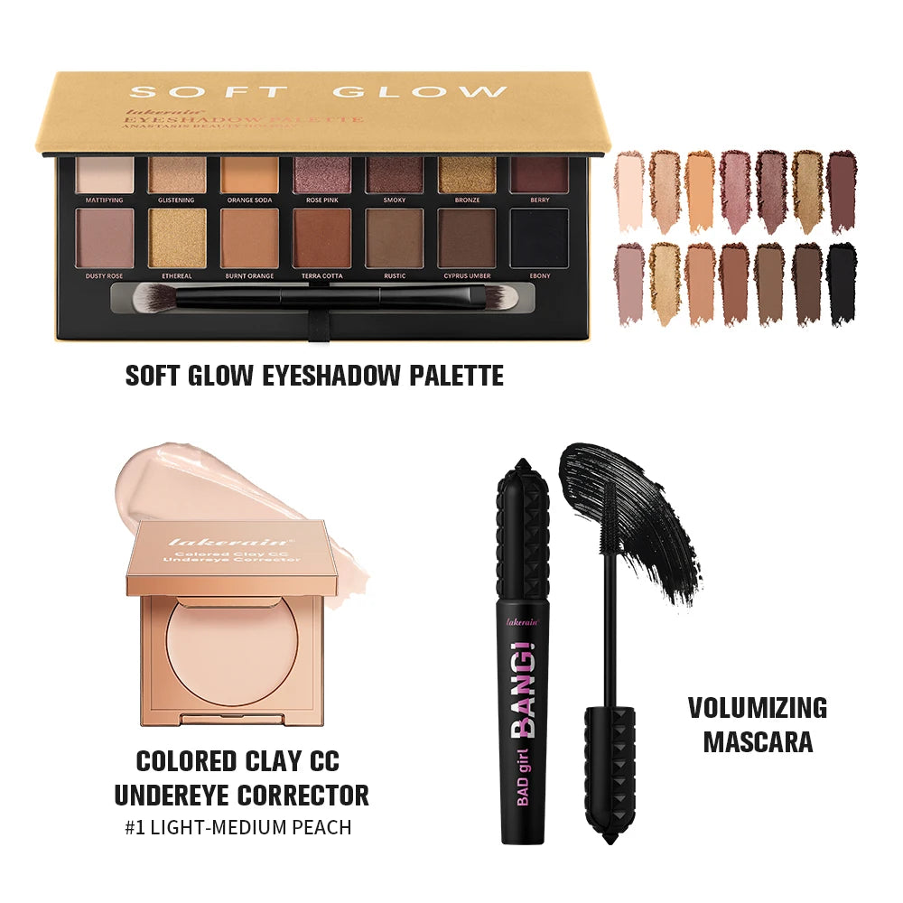3pcs/set CC Full Coverage Undereye Color Corrector Glow Eyeshadow Palettes Volumizing Mascara Lasting Beauty Eyes Makeup Kit Oasis Select