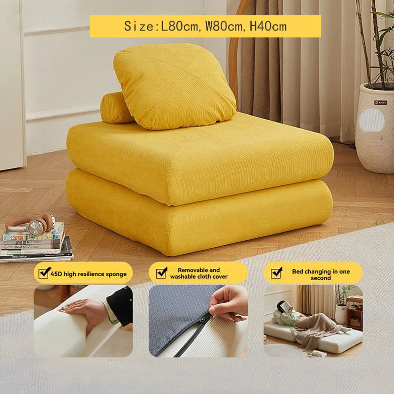 Fabric single sofa, sweet potato sofa bed, small-sized living room folding dual-use tatami, tofu block lazy sofa Oasis Select yellow 2