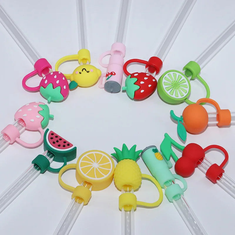 1pcs Straw Cap 3D Cute Cartoon 10mm Straw Cover 40oz Ice Cream Cup Dust Stopper Fruit Series Convenient Home Furnishings Oasis Select