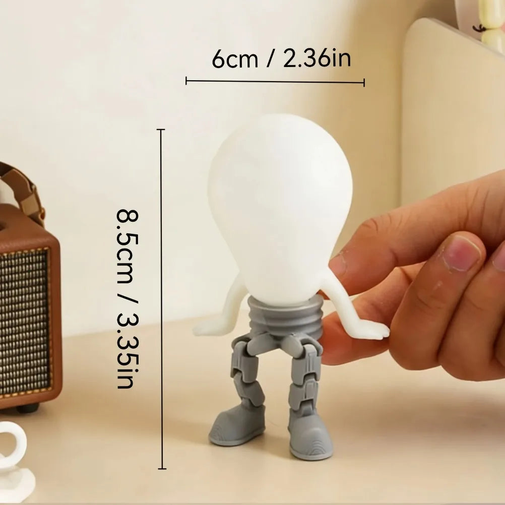 Glowing Light Bulb Shaped Human Figurine Movable Joint Luminous Mini Statue Creative Desk Car Decor Ornament Unique Gift Oasis Select
