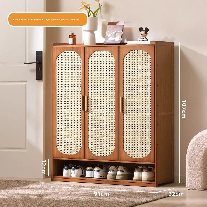 Cream wind arc door shoe cabinet living room household entrance entrance multi-layer shoe rack dormitory storage cabinet storage Oasis Select Brown 3-8