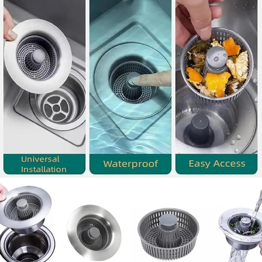 3-in-1 Kitchen Sink Drain Strainer, Stopper & Odor Filter