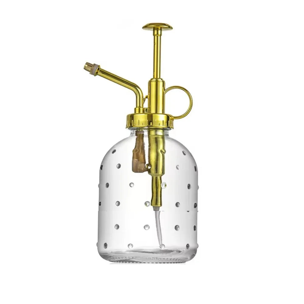 Push-type Glass Spray Bottle Rain Drop Hand Pressure Garden Watering Can Leak-proof Non-slip Bottom Clear Flower Sprayer Oasis Select Gold 200ml