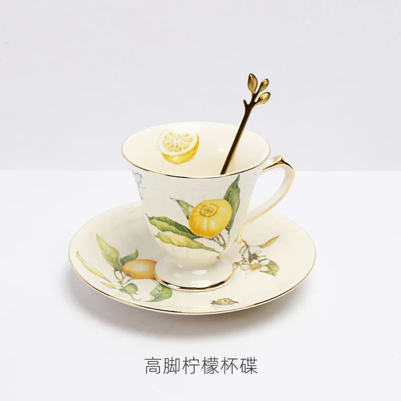 European Lemon Pattern Ceramic Dinner Steak Plate Bowl Fruit Candy Dim Sum Western Cuisine Plate Dishes Home Breakfast Plate Oasis Select 200ML-Coffee-Set