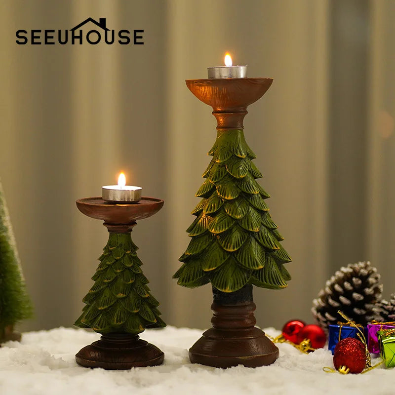 Christmas Tree Candlestick Home Restaurant Counter Desktop Christmas Atmosphere Christmas Decoration Candle Display Oasis Select