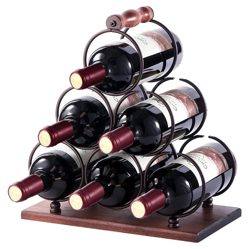 Creative red wine rack ornament Solid wood wine rack upside down red wine glass rack Home living room European wine cabinet Oasis Select Six bottles bronzed
