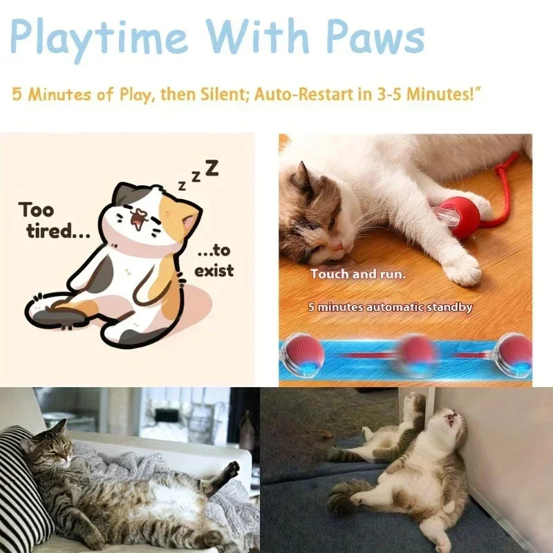 Cat Interactive Ball Toy Automatic Rolling Ball Faux Tail Rechargeable Pet Electric Toy Dog Cat Training Imitate Mouse Products Oasis Select