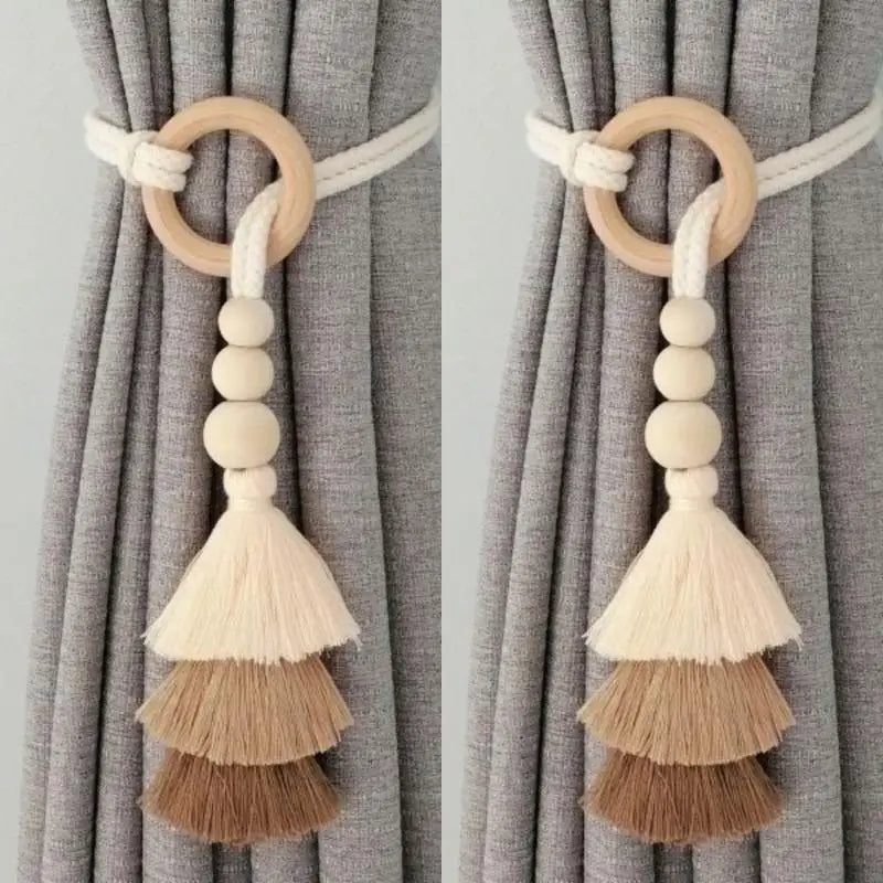 1/2Pcs Tassel Curtain Tie Backs Wooden Bead Curtain Tiebacks,Bohemian Curtain Clasp, Curtain Tiebacks Home Decorative Oasis Select A6