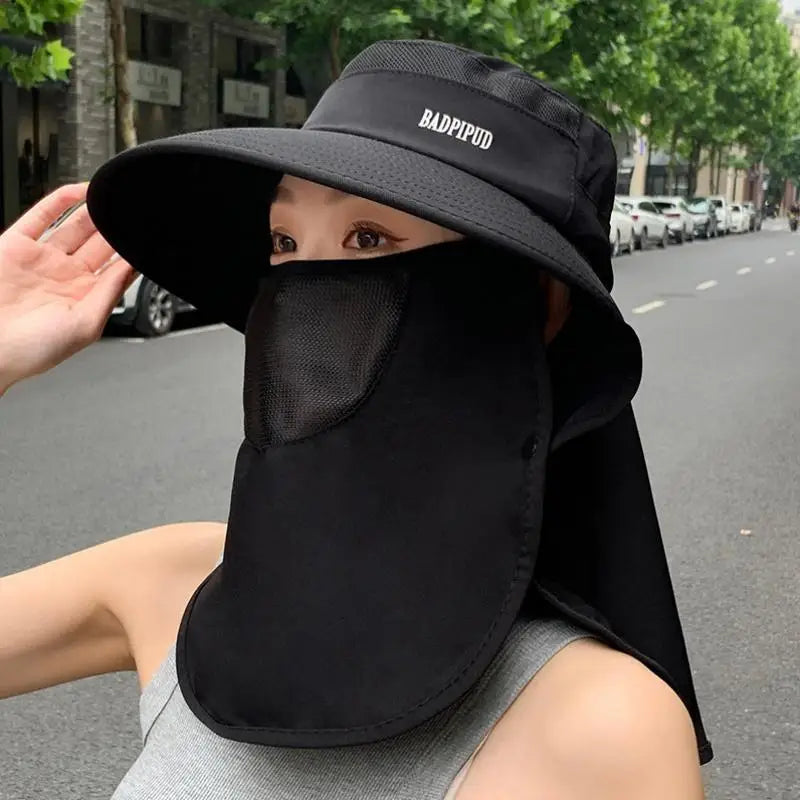 Women's UV Protective Wide Brim Sun Hat With Shawl Neck Protection Breathable Summer Outdoor Sports Fishing Hat Oasis Select Black