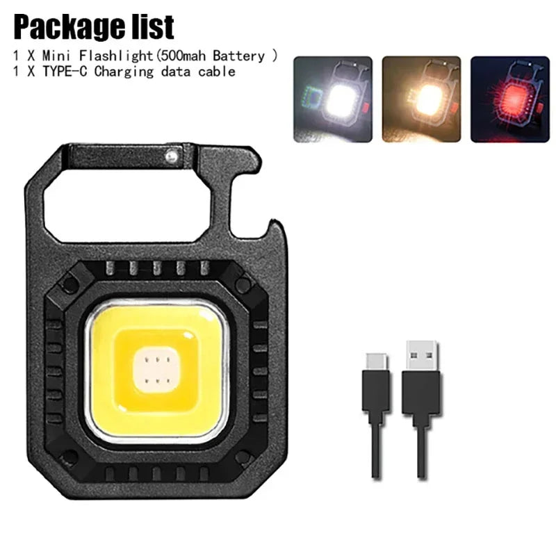 30PCS Mini LED Keychain Flashlight Multifunctional Portable Pocket COB Camping Light USB Charging Work Lights Fishing Lanterna Oasis Select 1PCS