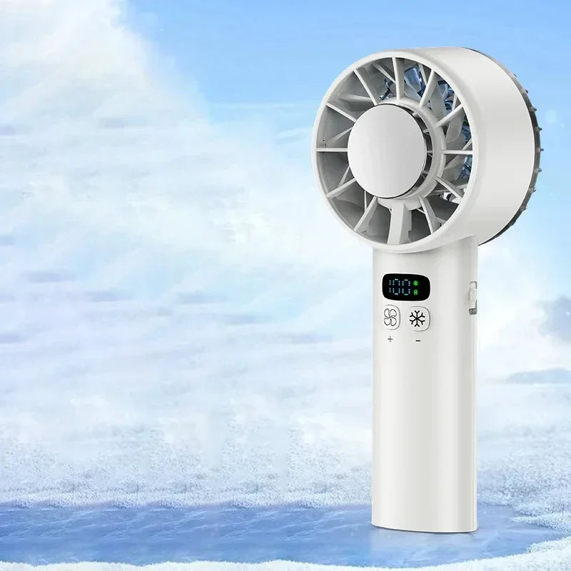 Portable LED Digital Display Travel Camping Outdoor Mini Ice compress High-Speed Cooling Fan Handheld Fans USB Rechargeable fan Oasis Select WHITE