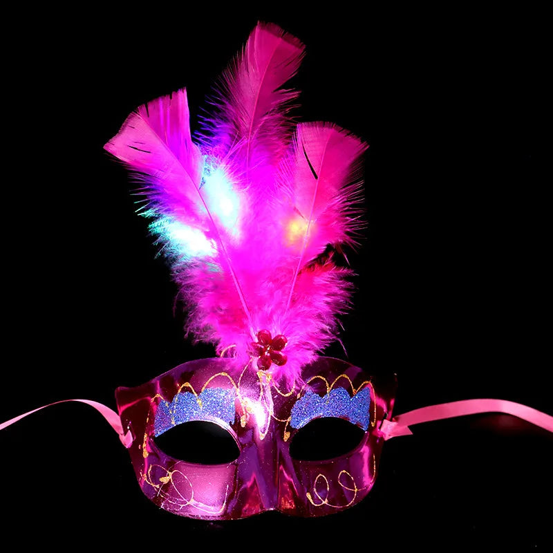 LED Glow Feather Butterfly Masquerade Mask | Venetian Party