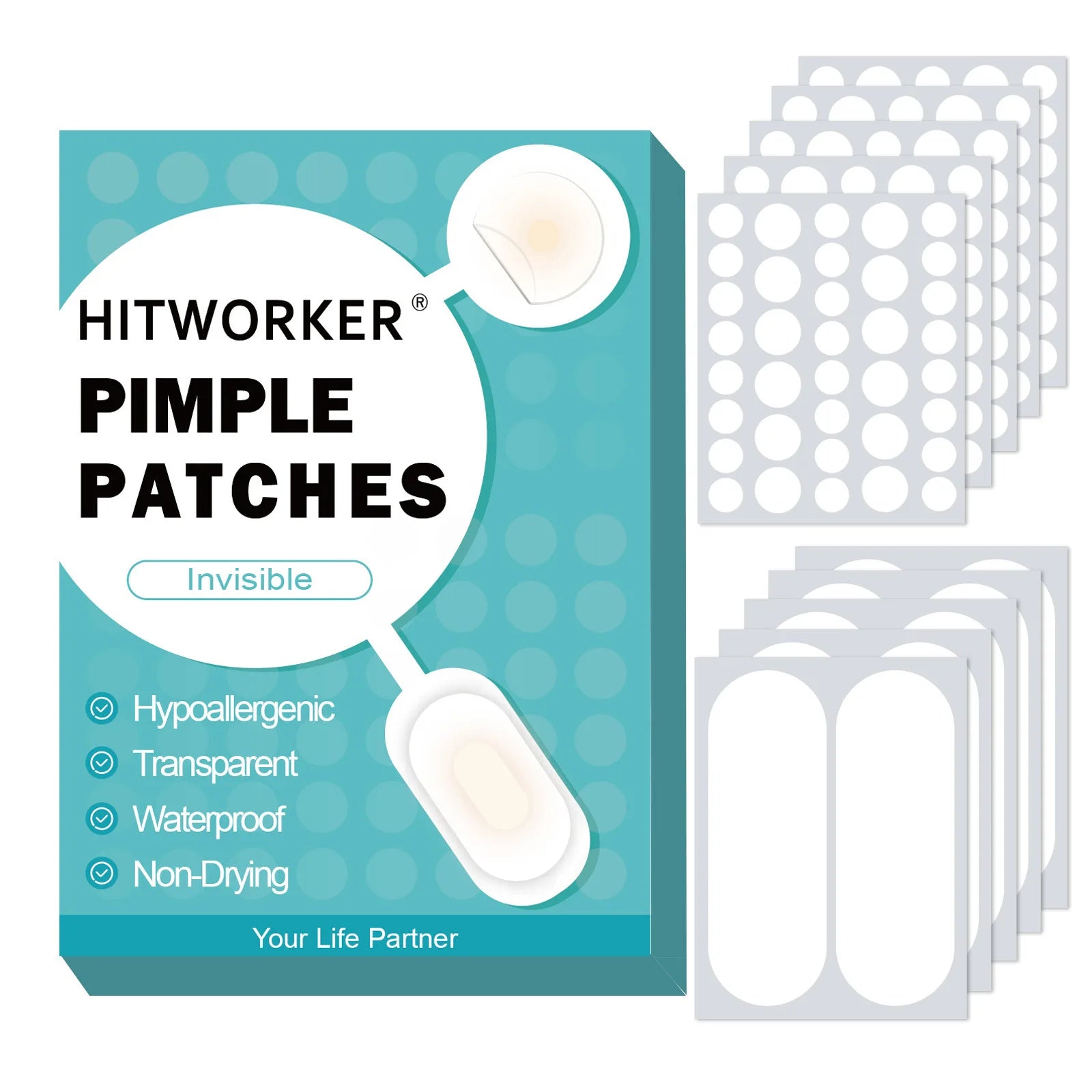 195pcs transparent round/oval 2 sizes - containing tea tree oil acne patch, odorless, non irritating acne removal patch Oasis Select 195pcs