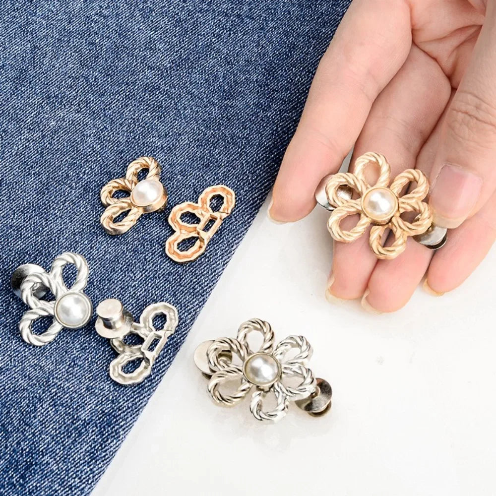 No-Sew Adjustable Waist Clip Button – Flower Buckle for Pants