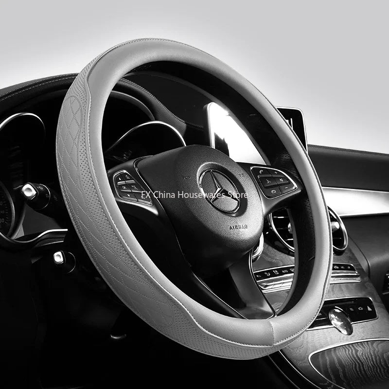 Napa Leather Perforated Steering Wheel Cover, Non-slip & Breathable, Universal 15 Inch Patchwork Design for Cars, SUVs, Trucks Oasis Select