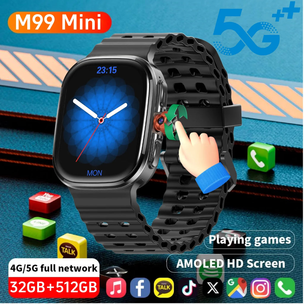 M99 Mini Android 13.0 Smart Watch 2.2inch Smartwatch With Touch ID Fingerprint recognition GPS WIFI Sim Card Slot Rotary Camera Oasis Select