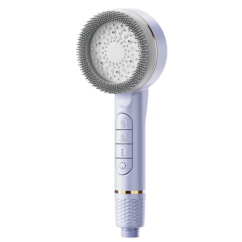 4 Modes Self-cleaning Shower Head with Silicone Brush One-Key Stop Water Massage High Pressure ABS Showerhead with Filter Oasis Select purple