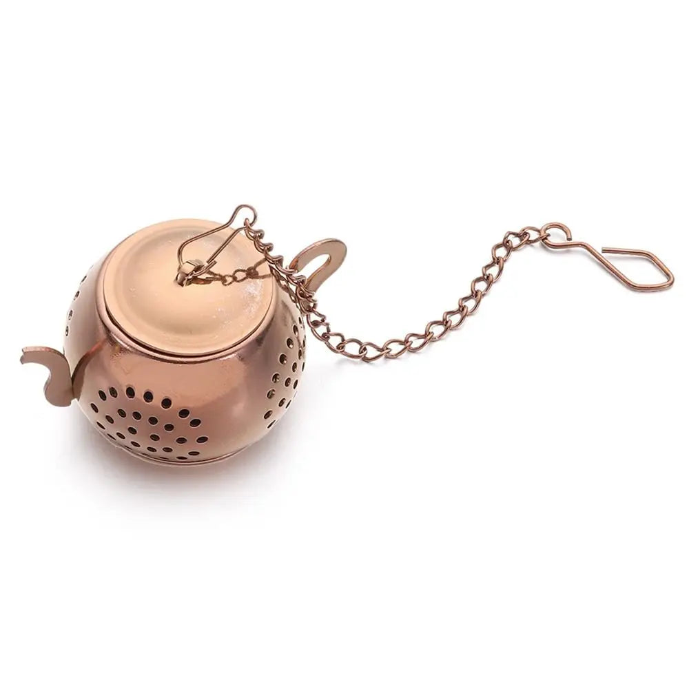 Stainless Steel Teapot Shape Herbal Spice Filter Diffuser Tea Strainer Loose Tea Infuser with Chain Kitchen Gadget Teaware Oasis Select rose gold