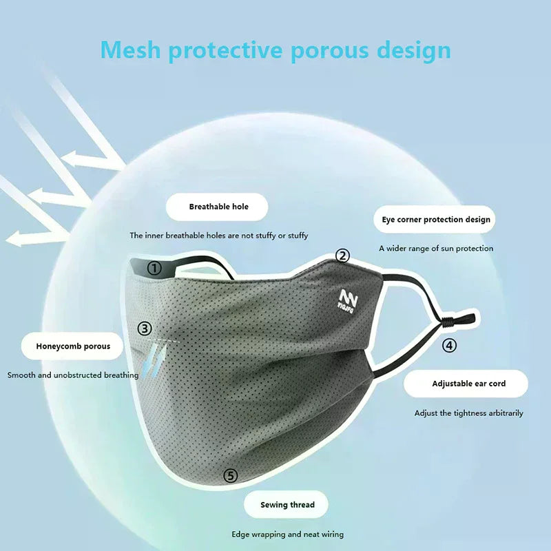 Sun Protection Face Mask For Men Reusable Breathable UV Face Shield Solid Color Washable Face Mask Summer Cycling Face Mask Oasis Select
