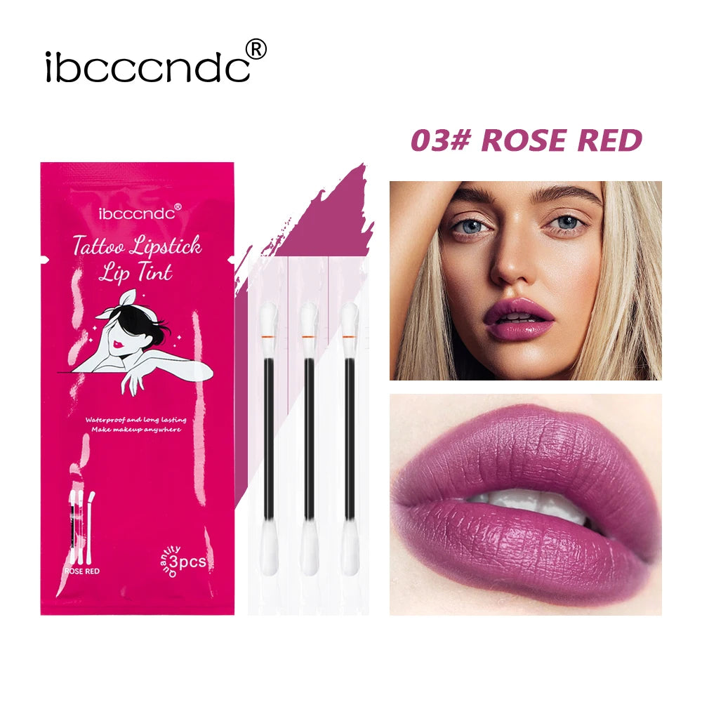 New Cotton Swab Lip Gloss Tattoo Lipstick Velvety Waterproof Matte Lip Gloss Portable Lip gloss Women Use Of Vacation Tourism Oasis Select 03 rose red