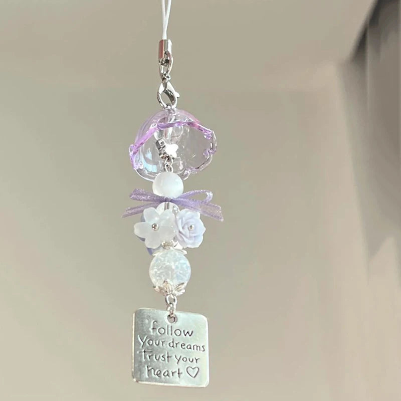 Transparent Keychain Cute Wind Chime Pendant Keyring Mobile Phone Lanyard Kawaii Bag Decorative Accessories Home Decorations Oasis Select A11