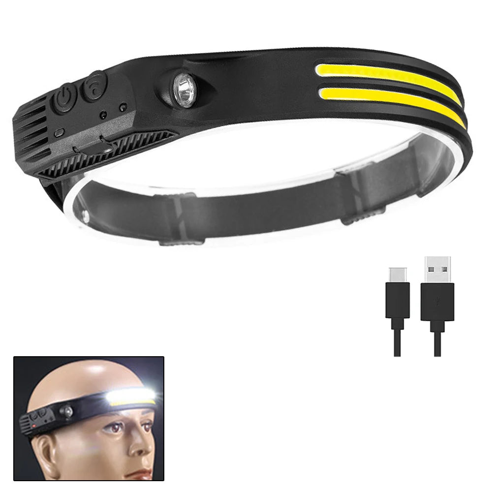 COB LED Rechargeable Headlamp – Motion Sensor & 6 Modes