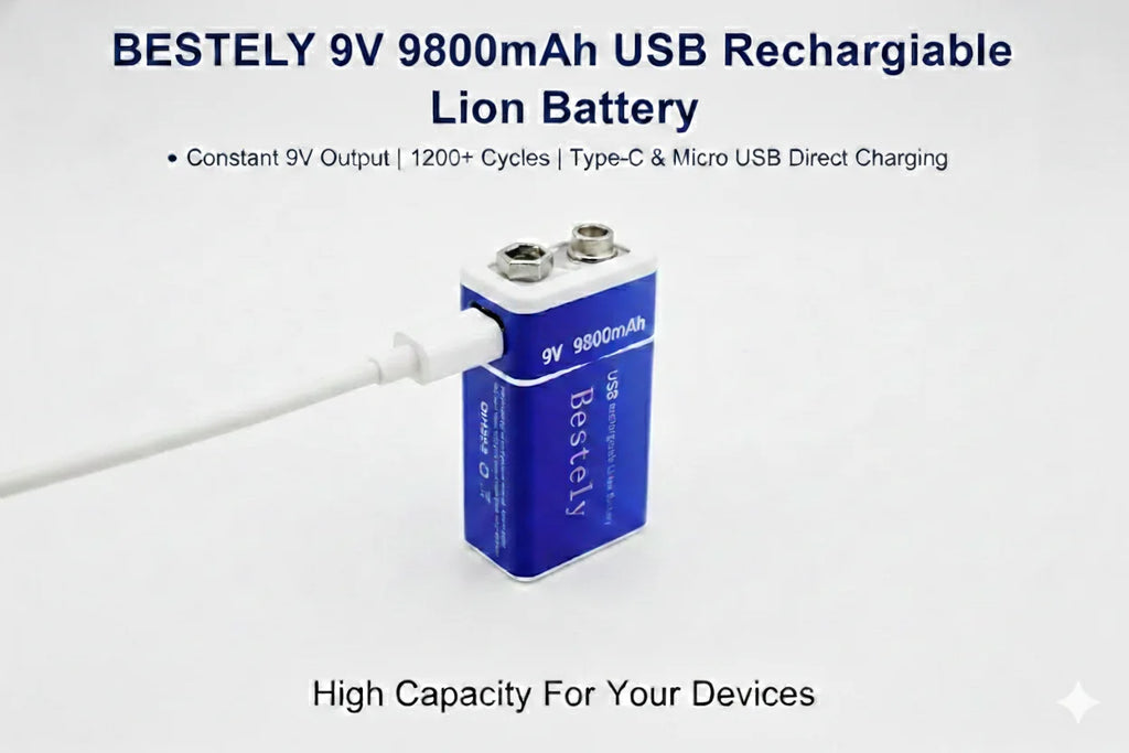 Type-C Charging 9V Li-ion Battery 9800mAh Long Lasting Power for Alarm Toys Guitar Pedal Microphone Oasis Select
