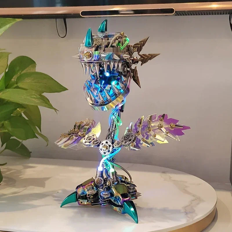 Man eating Flower Mechanical Metal Assembly Building Blocks Big Mouth Flower Machine Puzzle Model Toy Adult and Children's Birth Oasis Select