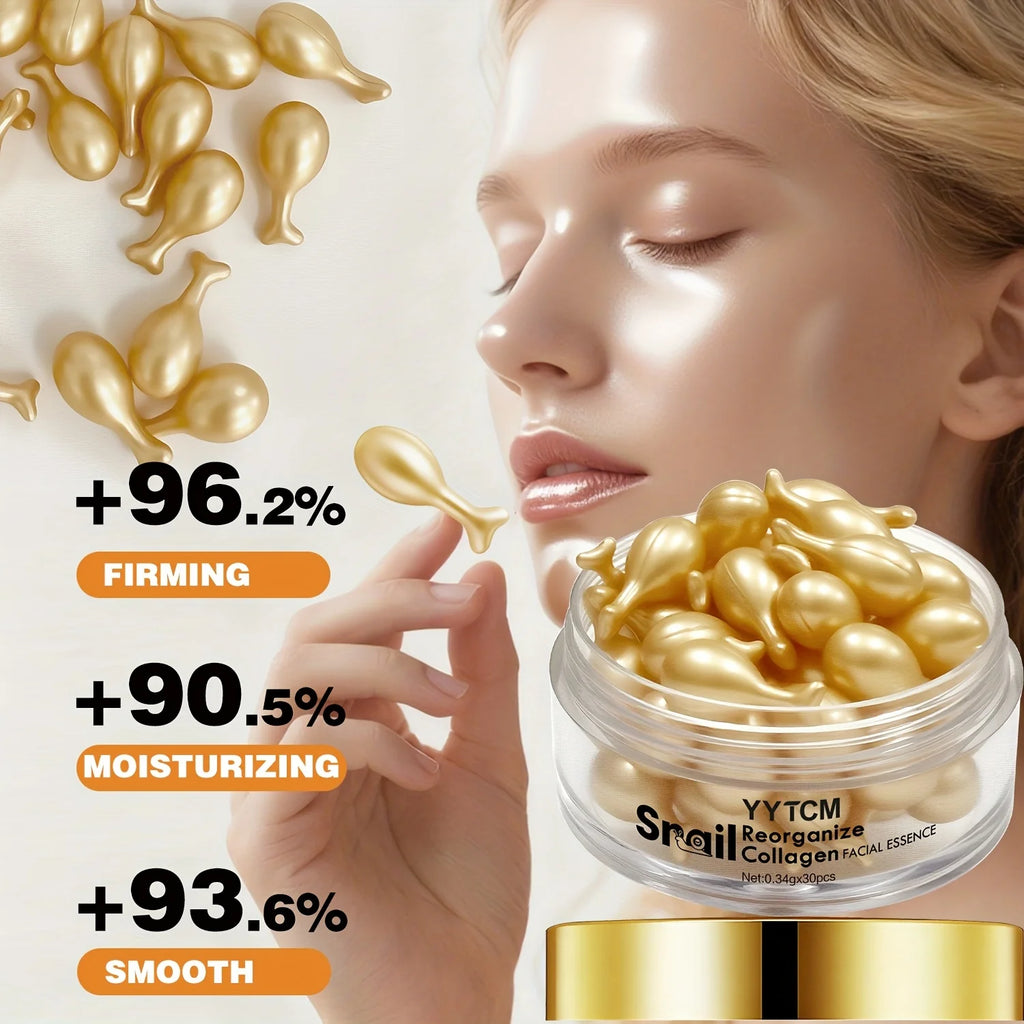 Snail Recombinant Collagen Essence Capsules, Moisturizing and Firming Essence, Smooths Skin, Contains Squalane, Fullerene, Ginseng Extract, Deep Hydration (0.34Gx30 Capsules)/Bottle-1 Bottle Oasis Select