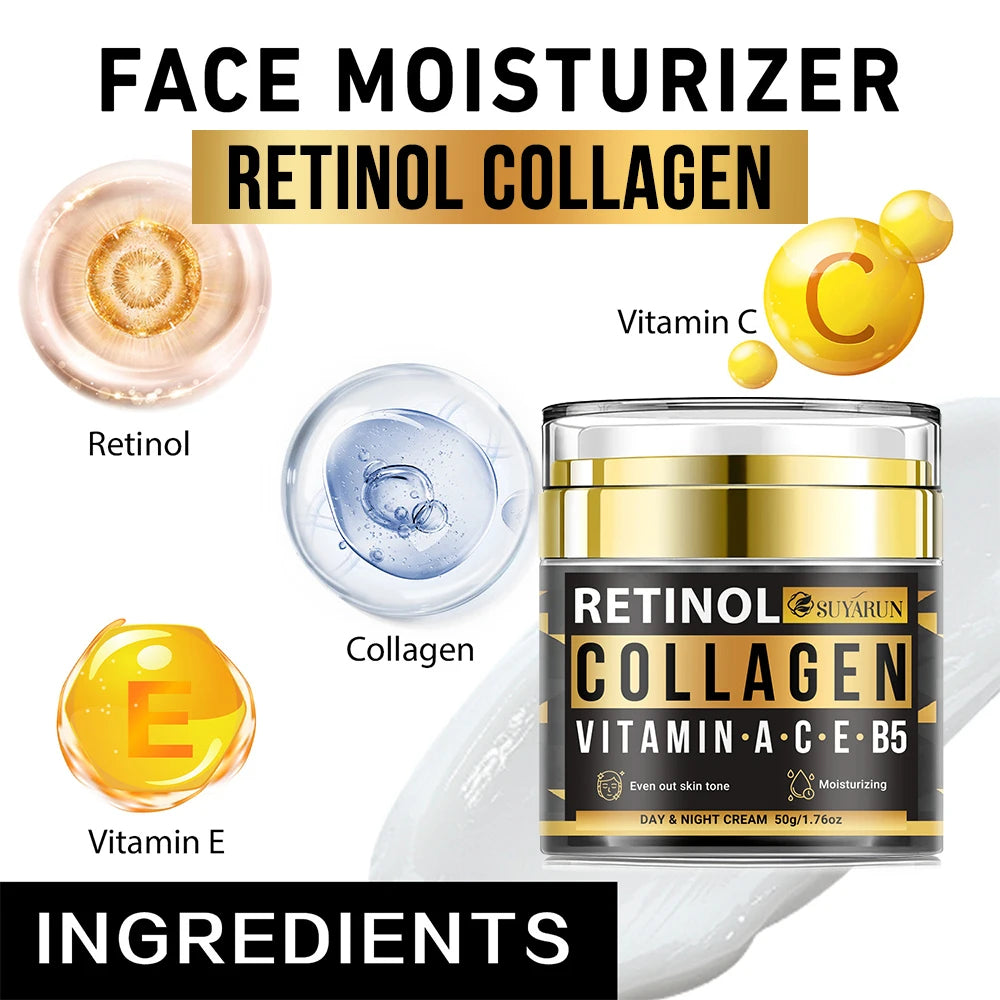 SUYARUN Collagen Retinol Face Cream with Vit C&E - Anti-Aging, Brightening & Firming Moisturizer for Youthful Glow. Oasis Select