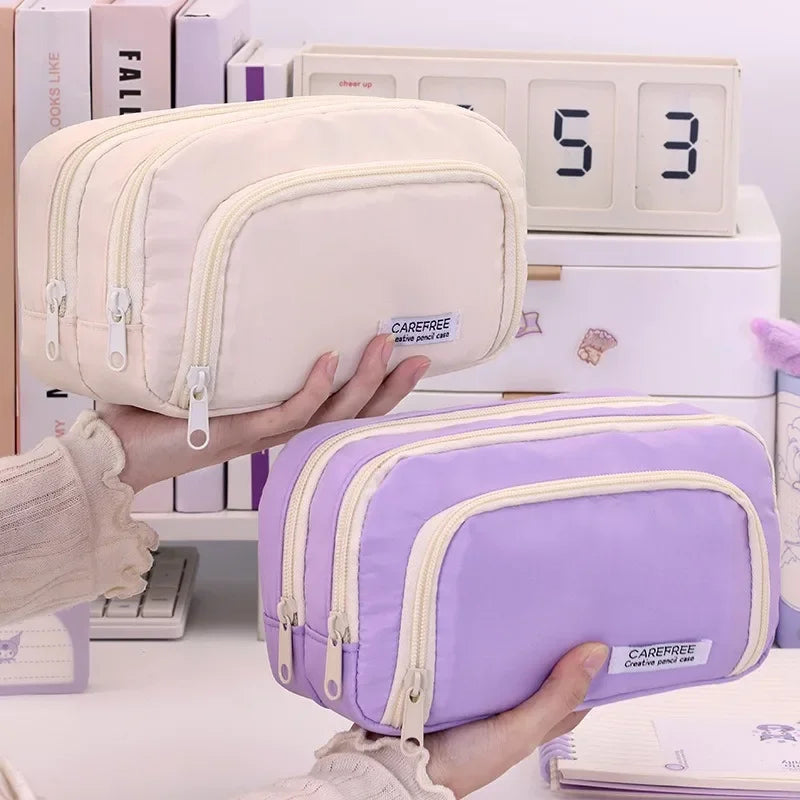 Japanese Minimalist Pencil Case Large Capacity Oxford Fabric Student Pouch for School Girl Teens Middle High School Supplies Oasis Select