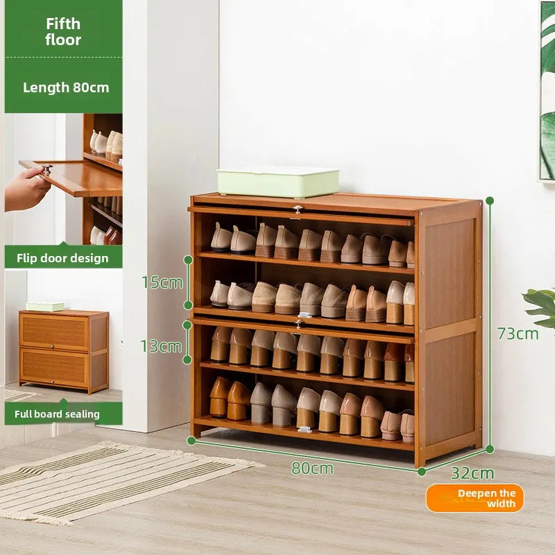Shoe cabinet storage rack household modern door large capacity simple space saving ultra-thin solid wood Oasis Select Five floors 80 long