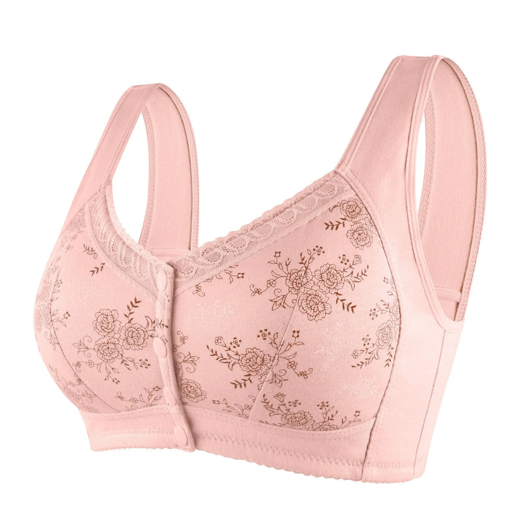 Mother Front Open Buckle Bra Underwear Brassiere Large Size Bra Without Steel Ring Thin Section Vest Type Mom breathable Brassie Oasis Select Pink 48