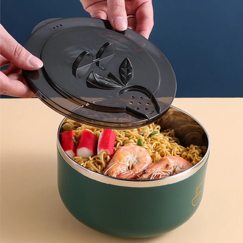 1000/1300ML Ramen Bowl 304 Stainless Steel Noodle Bowl with Lid Heat Resistant Instant Noodles Bowls Cooker Kitchen Tableware Oasis Select