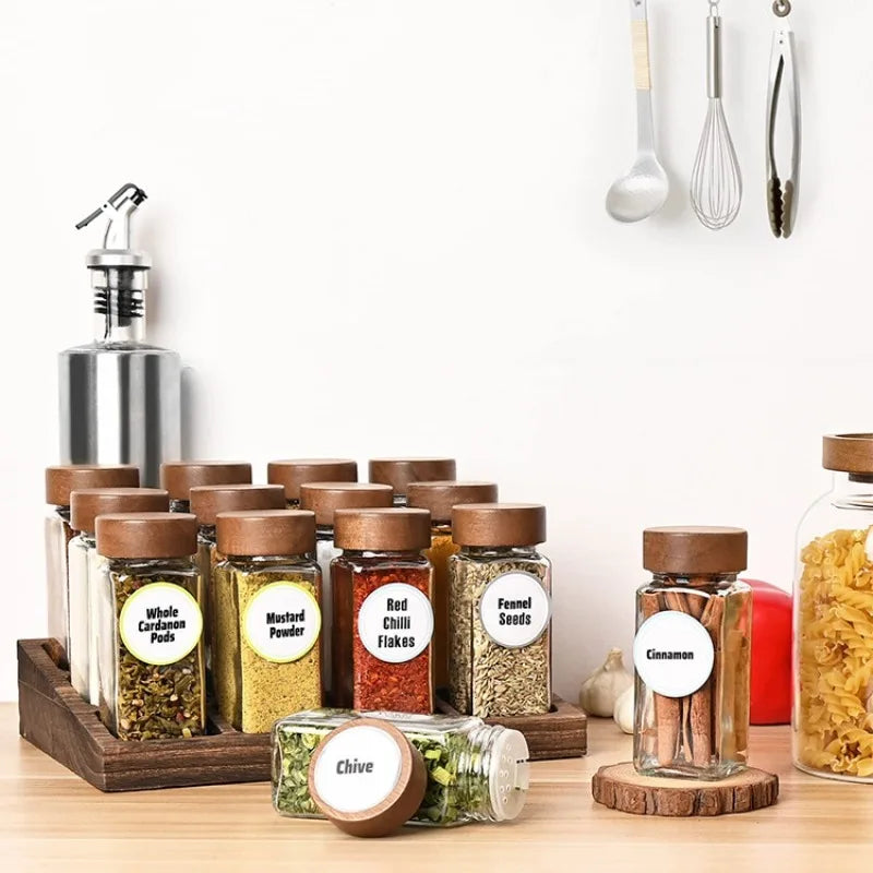 12pcs Spice Jars with Labels Thickened Glass Seasoning Containers with Bamboo Lids Sealed Seasoning Bottles with Silicone Funnel Oasis Select