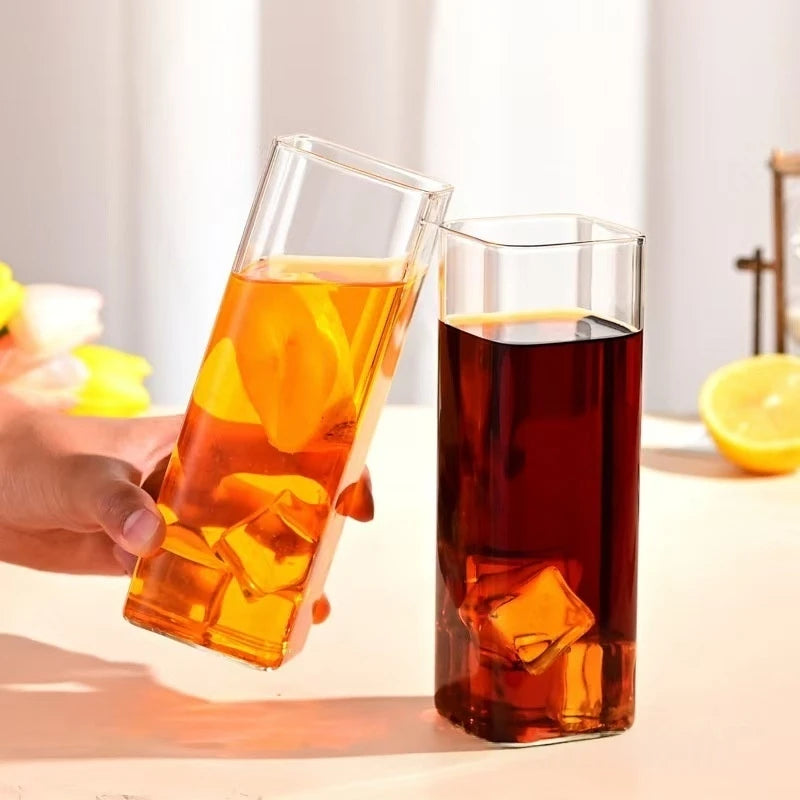 6pcs High-Temperature Resistant Transparent Square Single-Layer Glass Cup Set - Large Capacity Borosilicate Glass Party Cups Oasis Select