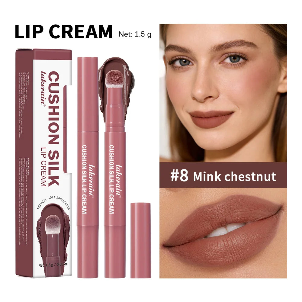 Lip Stain Air Cushion Lip Cream 2 IN 1 Lip & Blush Waterproof Matte Lip Glaze Mouth Red Lip Mud Non-fading Non-stick Cup Makeup Oasis Select Color 8
