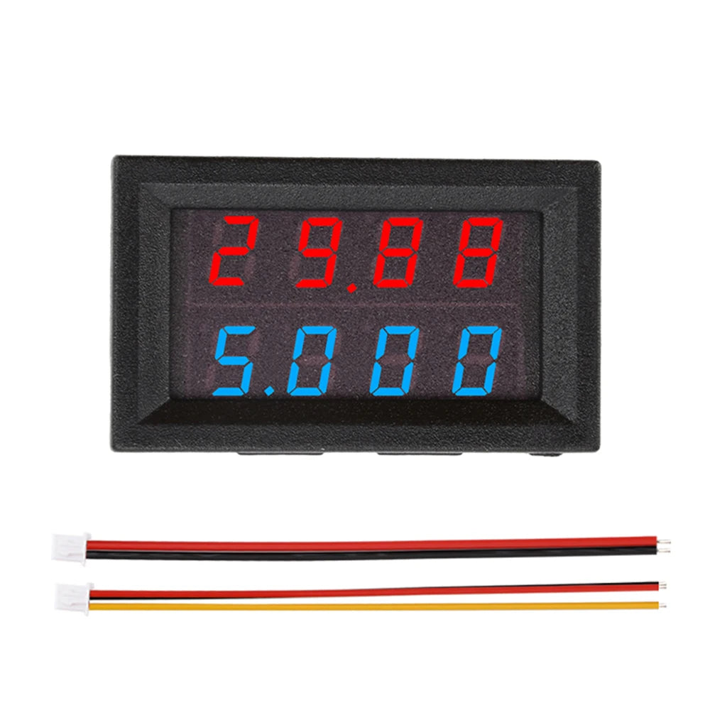 DC0-100V 10A Mini Digital Voltmeter Ammeter 4 Bit 5 Wires Voltage Current Meter Tester Blue Red Dual LED Display White Black Oasis Select