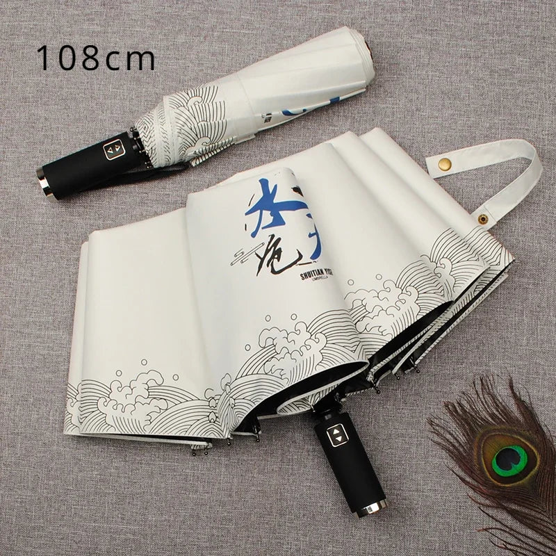 Automatic Double Sunny Umbrella Large Sunshade Sunblock Folding Retro Oil Painting Umbrella Oasis Select 108cm 4